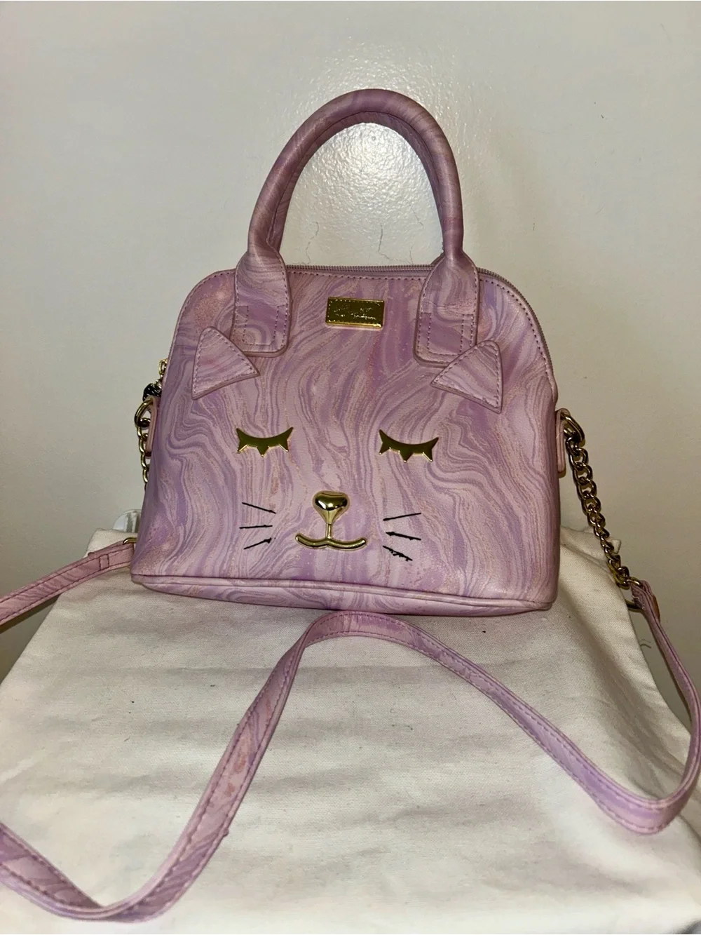 NWOT Betsey Johnson Luv Purple Gold Cat Purse Handbag Bag Designer Ani-mal - Picture 2 of 10